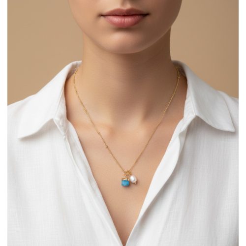 Ásványfüggős nyaklánc igazgyönggyel