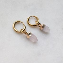 Ásványfüggős fülbevaló Rózsakvarc (arany)