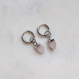 Ásványfüggős fülbevaló Rózsakvarc (ezüst)