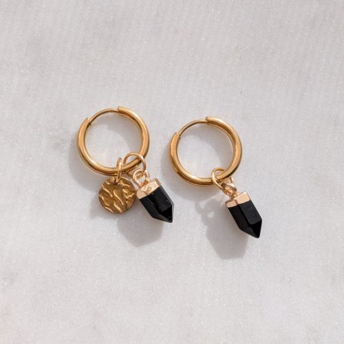 Ásványfüggős fülbevaló Fekete obszidián