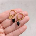 Ásványfüggős fülbevaló Fekete obszidián