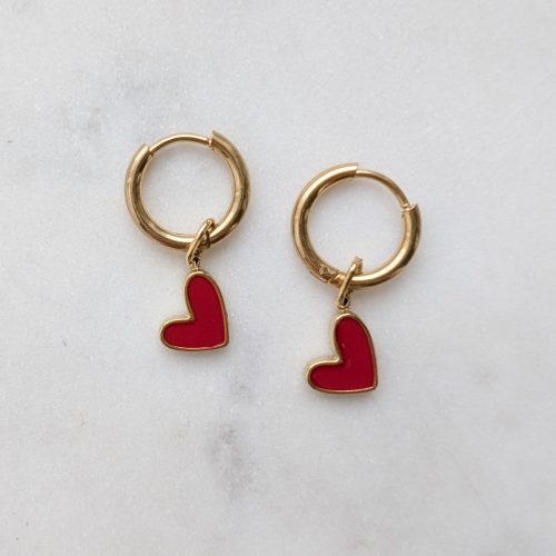 Piros szív függős fülbevaló