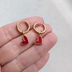 Piros szív függős fülbevaló