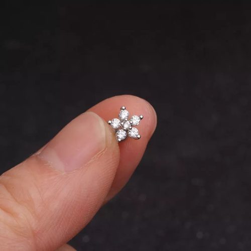 Virág kerek kövekkel (ezüst, lapos hátsórész)